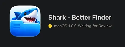 App Store Connect showing Shark - Better Finder, macOS 1.0.0, Waiting for Review